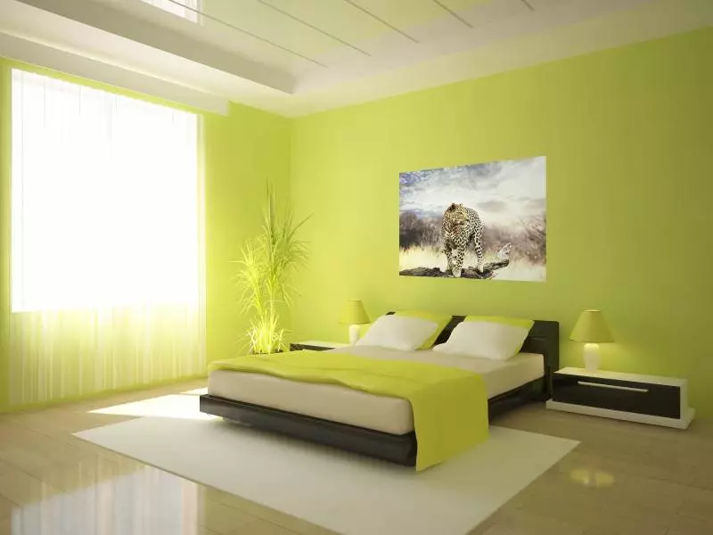 Guļamistaba dzeltenā krāsu shēmā