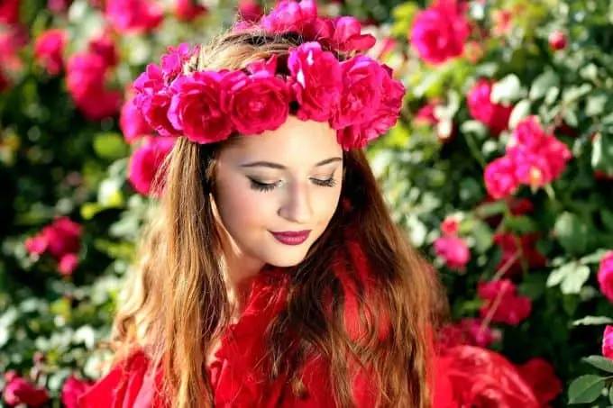 Girl in a wreath of flowers