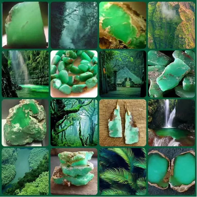 Collage av bilder av krysopras