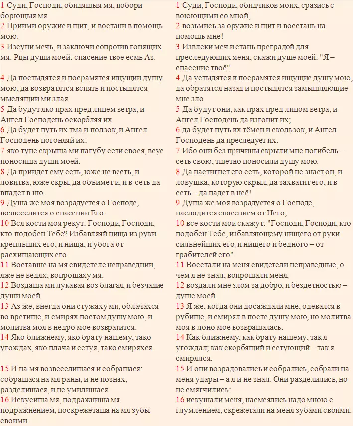 Псалам 34: Текст молитве на руском језику, за шта је прочитано 4546_2