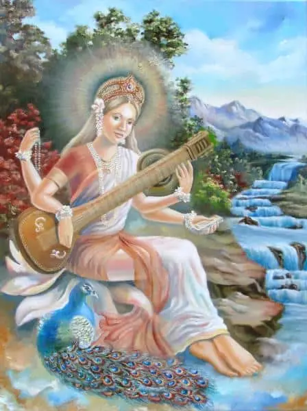 Het beeld van goddelijke Saraswati