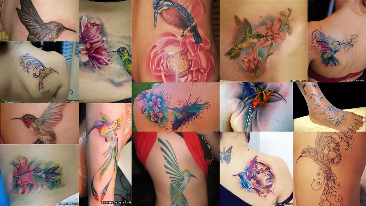 Kolorowy tatuaż z hummingbird photo