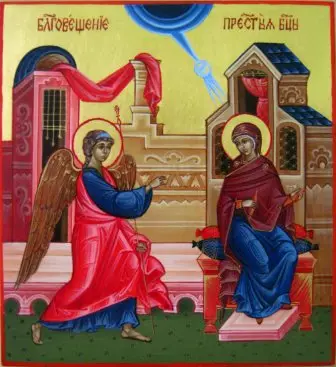 Ikon av Annunciation av den velsignede jomfruen Maria
