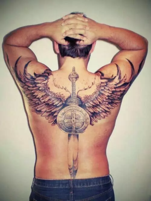 Tattoo wings on the back of a man