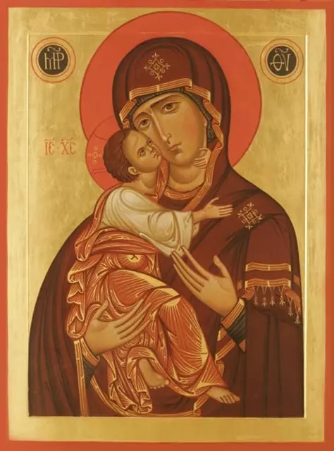 Ikon som handlar den välsignade Jungfru Maria